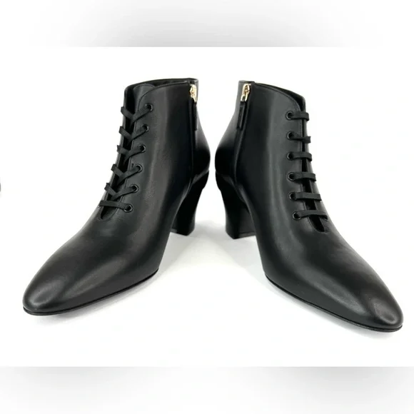 SALVATORE FERRAGAMO Antila Lace Up Black Leather Side Zip Ankle Boots Size 9.5